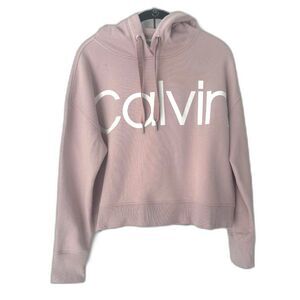 Calvin Klein Blush Pink Logo Hoodie Cropped Sweatshirt